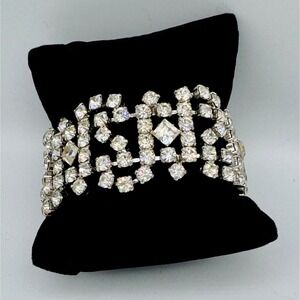 1960s Rhinestone Bracelet Vintage Art Deco Crystal Embellished 3 in X 6.5 in